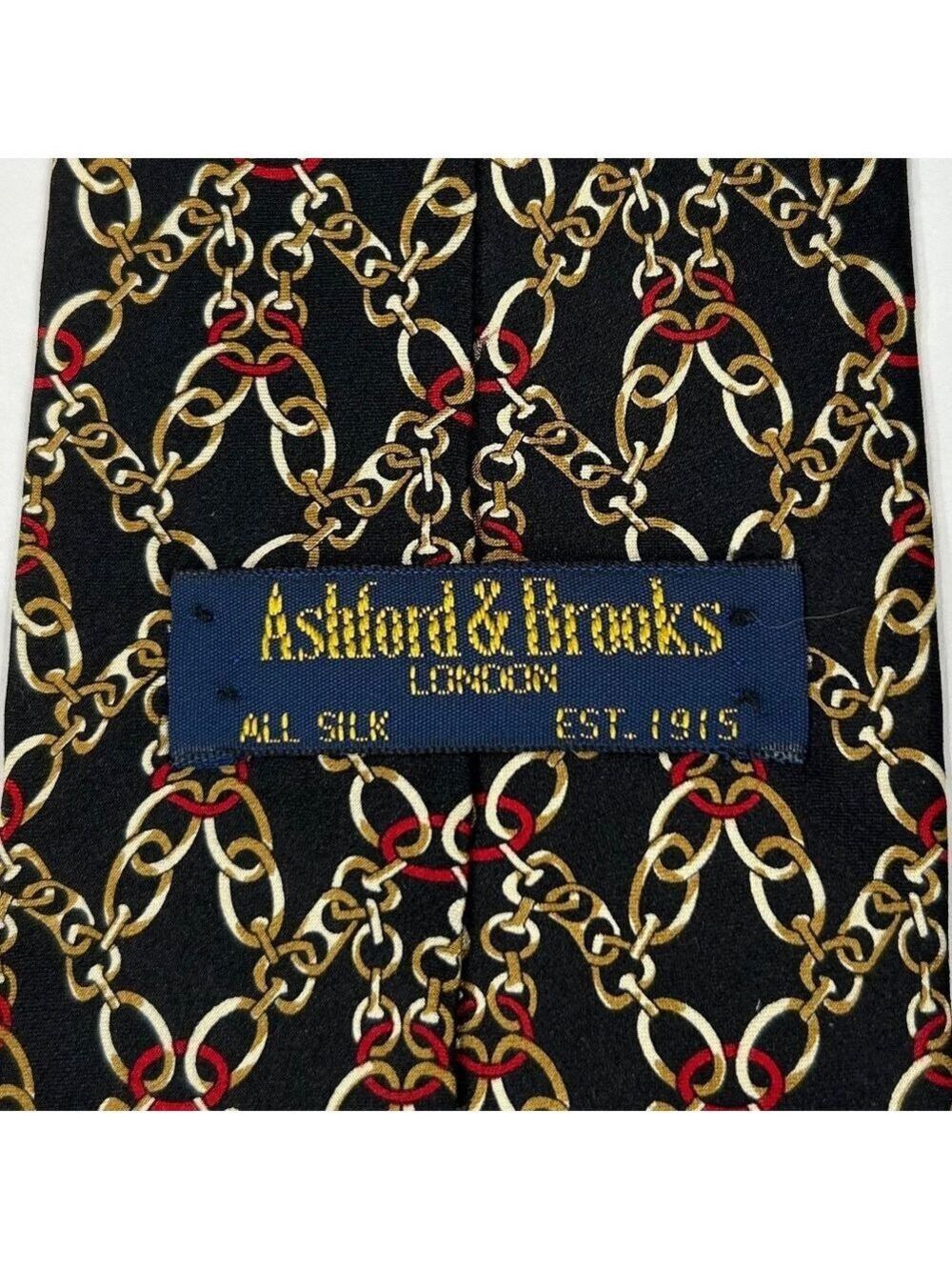 Ashford & Brooks London Men's Handmade Silk Black Red Gold Tie - Picture 5 of 7